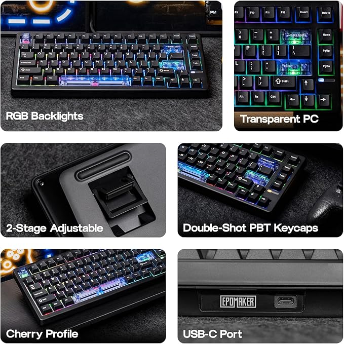 EPOMAKER HE80 Hall Effect Gaming Keyboard 8K Polling &amp 32K Scan Creamy Gasket DKS SOCD Hot-Swappable RGB Backlit Wired Gaming Keyboard for PC &amp Mac (Black)