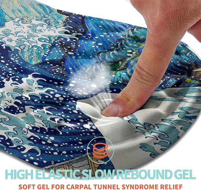 Ergonomic Mouse Pad Wrist Support with Memory Foam Massage Bulge Carpal Tunnel Pain Relief Mousepad Wrist Rest for Mouse(12x8 inchWave Starry)