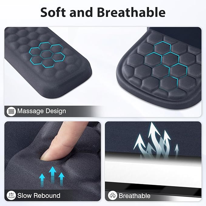 EYROZILL 3 in 1 Ergonomic Mousepad with Wrist Rest Gaming Keyboard Mouse Pad with Wrist Support Non-Slip Base Massage Design Pain Relief (Black/Grey)