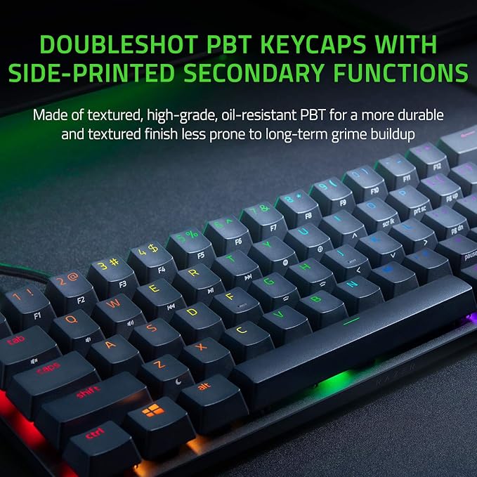 Razer Huntsman Mini 60% Gaming Keyboard: Fast Keyboard Switches - Linear Optical Switches - Chroma RGB Lighting - PBT Keycaps - Onboard Memory - Snap Tap - Black