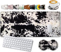 Large Gaming Mouse Pad 31.5x11.8 in Extended Computer Mouse Mat with Non-Slip PU Base Ergonomic Memory Foam Keyboard Wrist Rest for Work &amp Gaming Office Desk Pad Black White Cowhide Fur