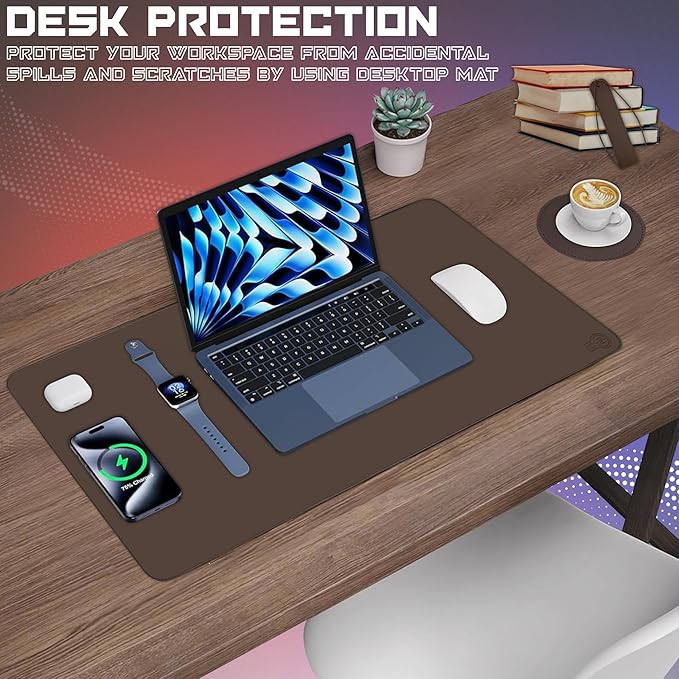 PU Leather Desk Mat| Premium Mouse Pad with Bonus Coaster | Stylish Durable Waterproof Mouse Pad for Office &amp Home (Dark Brown XXL - PU Gift Set)