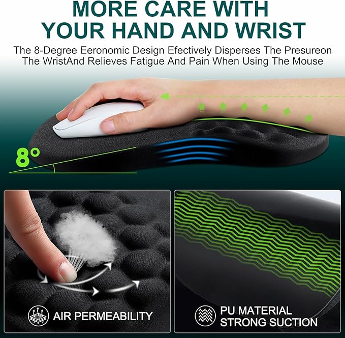 3 in 1 Set Ergonomic Mouse Pad with Wrist Rest Keyboard Wrist Rest Non-Slip Desk Pad Memory Foam Breathable Support for Prolonged Typing and Mouse Use Relief from Wrist Fatigue Jamboa