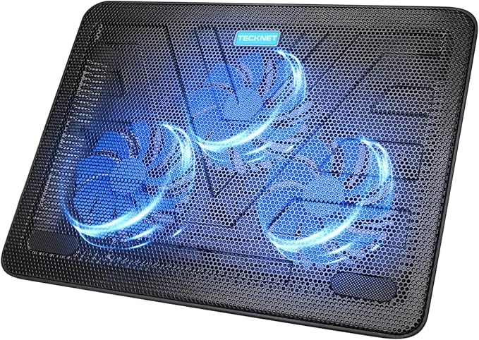 TECKNET Laptop Cooling Pad Portable Slim Quiet USB Powered Laptop Notebook Cooler Cooling Pad Stand Chill Mat with 3 Blue LED Fans Fits 12-17 Inches (Black)