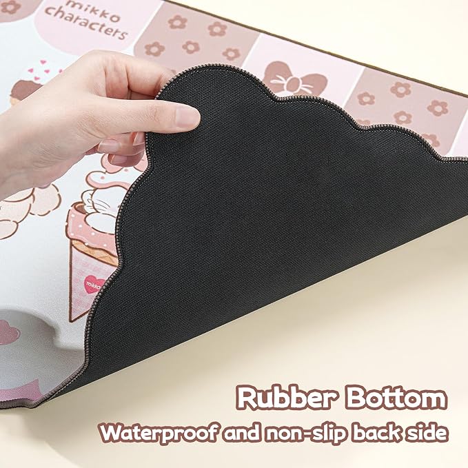 GeekShare Mouse Pad with Stitched Edge Non-Slip Rubber Base Large Gaming Mouse Pad Cute Cartoon Waved Edge Desk Mat for Gaming Home Office Work - Mikko Ice Cream