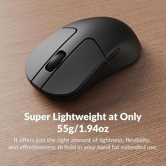 Keychron M3 Mini Wireless Optical Mouse Bluetooth 5.1/2.4 GHz/Wired Gaming Mouse Programmable PixArt 3395 Sensor with up to 26000 DPI/ 650 IPS Lightweight Ergonomic for Windows Mac Linux - Black