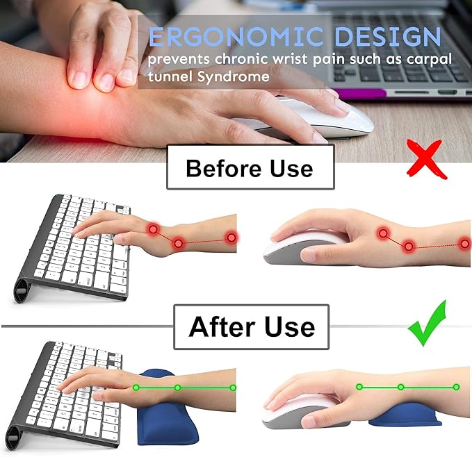 iFine Upgrade Enlarged Memory Foam Set Keyboard &amp Mouse Wrist Rest Pad Cushion Support for Computer Laptop Mac Durable and Comfortable For Office or Home– Pain Relief Stress-free Typing (Navy B