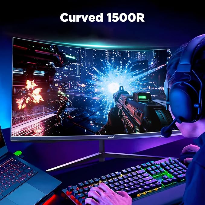 ZZA 32 Inch Curved Gaming Monitor 240Hz High Refresh Rate FHD 1920x1080P Curved 1500R HDMI 2.0/DP1.4 1ms MPRT HDR FreeSync VESA Compatible Tilt Adjustable