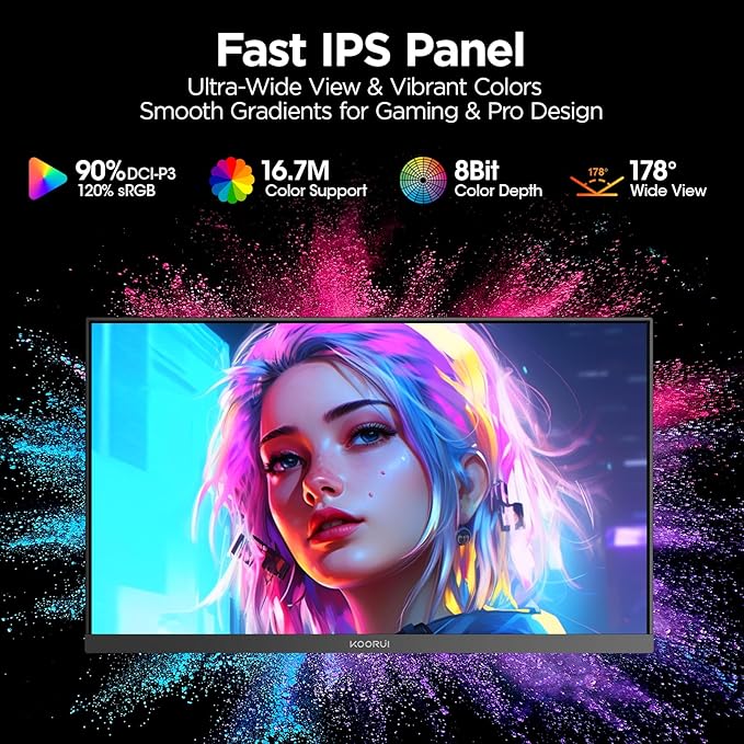KOORUI 27 Inch Gaming Monitor 200Hz FHD (1920x1080) HDR400 1ms Fast IPS 90% DCI-P3 Adaptive-Sync HDMI 2.0 DP 1.4 VESA Mount Tilt Adjustable G2711P