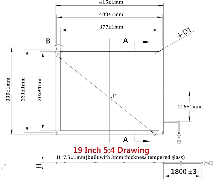19 Inch 5:4 Multi Points IR Touch Screen Infrared Touch Screen Panel USB Free Driver with Tempered Glass for Kiosks Touch Screen Monitor Interactive Device Machine