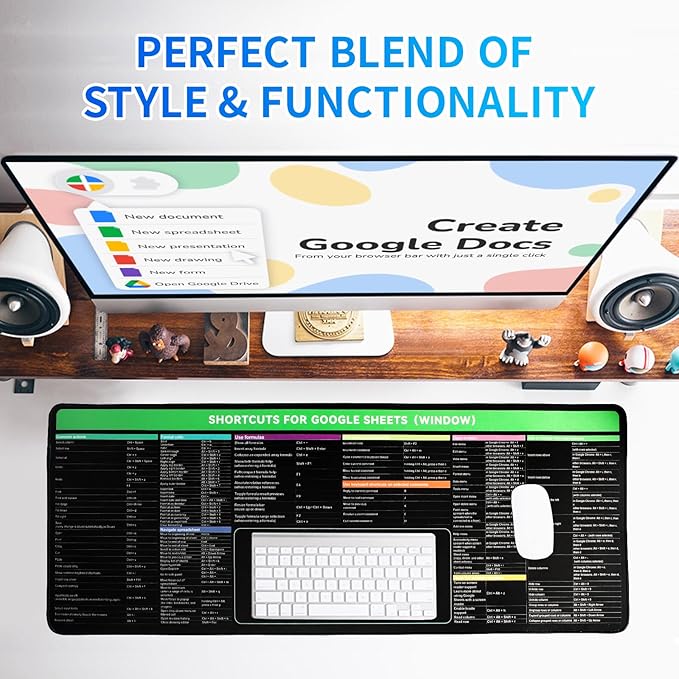 Google Sheet Shortcut Mouse Pad Large Mousepad for Google Excel Spreadsheet Extended Gaming Pad for Desk 31.5”x11.8” Waterproof Anti Slip Keyboard Pad with Google Sheet Shortcuts (Windows)