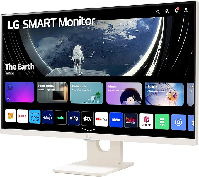 LG 27SR50F-W Smart Monitor 27-Inch FHD (1920x1080) IPS Display webOS 23 HDR 10 x2 Built-in Speakers AirPlay 2 Screen Share Bluetooth ThinQ App Remote Control White