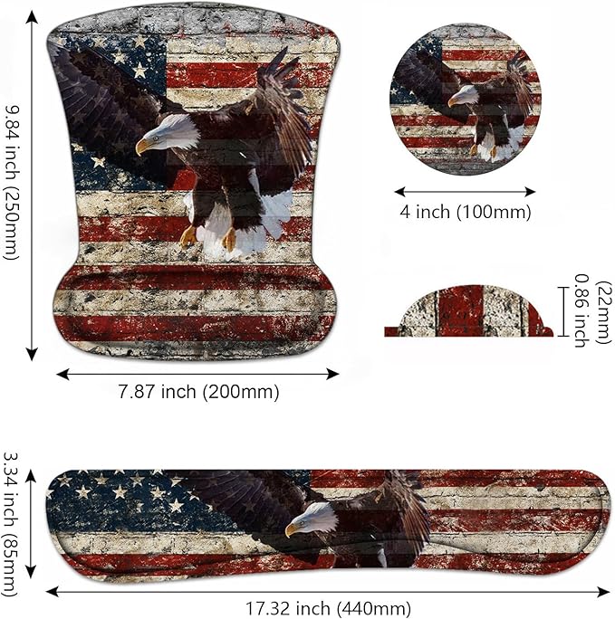 Keyboard Wrist Rest and Mouse Pad Wrist Support Set with Coasters Non-Slip PU Base Ergonomic Mousepad for Computer Laptop Home Office Easy Typing &amp Pain Relief Military Wall Graffiti USA Flag Ea