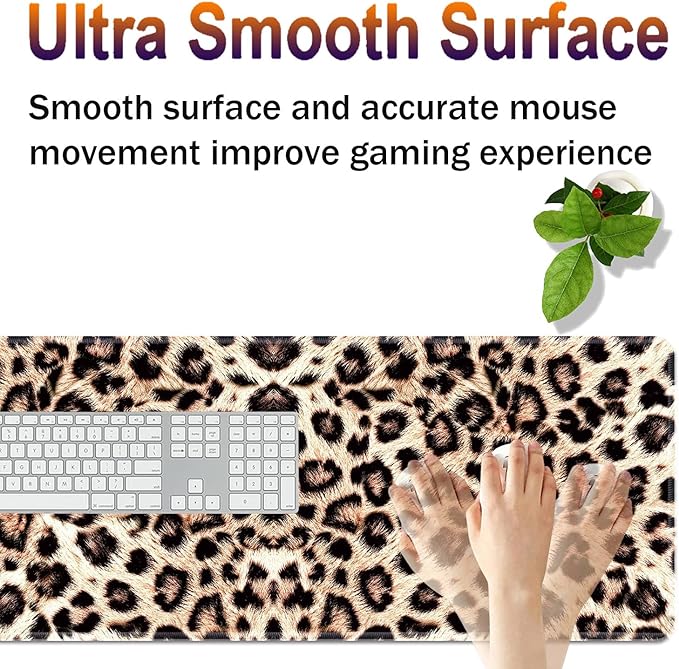Large XXL Gaming Desk Mat 31.5x 11.8 Ergonomic Keyboard Wrist Rest &amp Mouse Pad Wrist Rest + Coaster Set Non-Slip Base Memory Foam Office and Home Leopard Print
