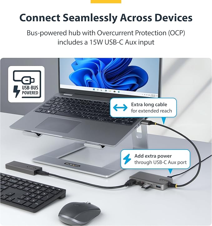 StarTech.com 4-Port USB-A Hub 5Gbps Data Transfer Bus-Powered USB 5Gbps Splitter 4X Type-A Ports Extender for Laptops Compatible with MacBook Dell XPS Surface Pro Chromebook