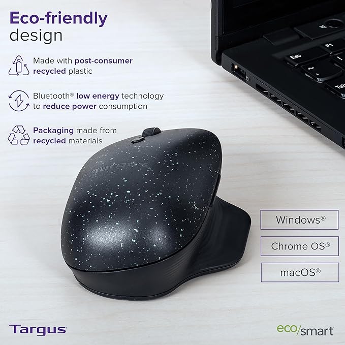 Targus ErgoFlip EcoSmart Sustainable Ambidextrous Full-Size Mouse - Gaming-Level Mouse Compatible with Chrome OS Windows and macOS (AMB586GL)