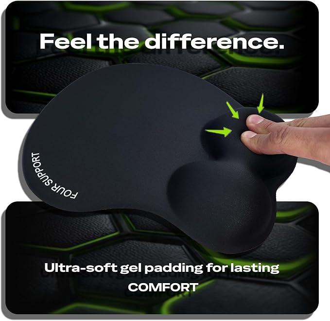Ergonomic Gel Mouse Pad with Wrist Rest for Pressure-Relief – Orthopedic Style Wrist Support Physiotherapist Recommended 10.1L x 8.5W inches