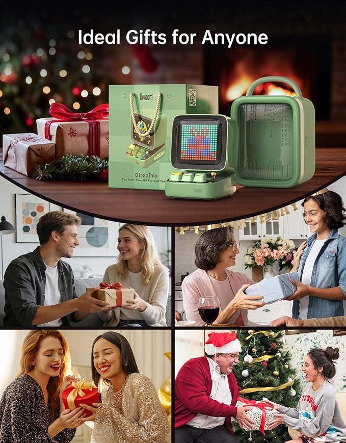 Divoom Ditoo Pro Retro Pixel Art Game Bluetooth Speaker with 16X16 LED App Controlled Front Screen (Green)