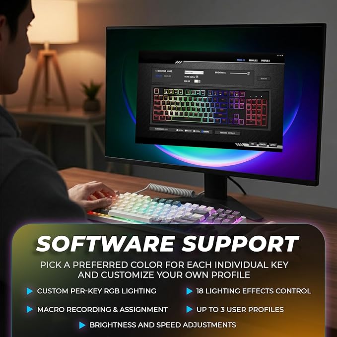 TECWARE Phantom+ Elite 87 Mechanical Gaming Keyboard | RGB LED Backlit | Hot Swappable Wraith Red Switches | 87 Key TKL Layout | Thocky Sound Profile | Tri-Mode Wireless Bluetooth/2.4GHz | White