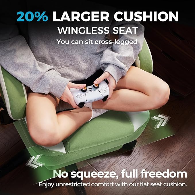 Dowinx Gaming Chair Breathable Fabric Game Chair with Gel Pad and Storage Bag Comfortable Gamer Chair with Pocket Spring Cushion Ergonomic Computer Chair with Footrest Green