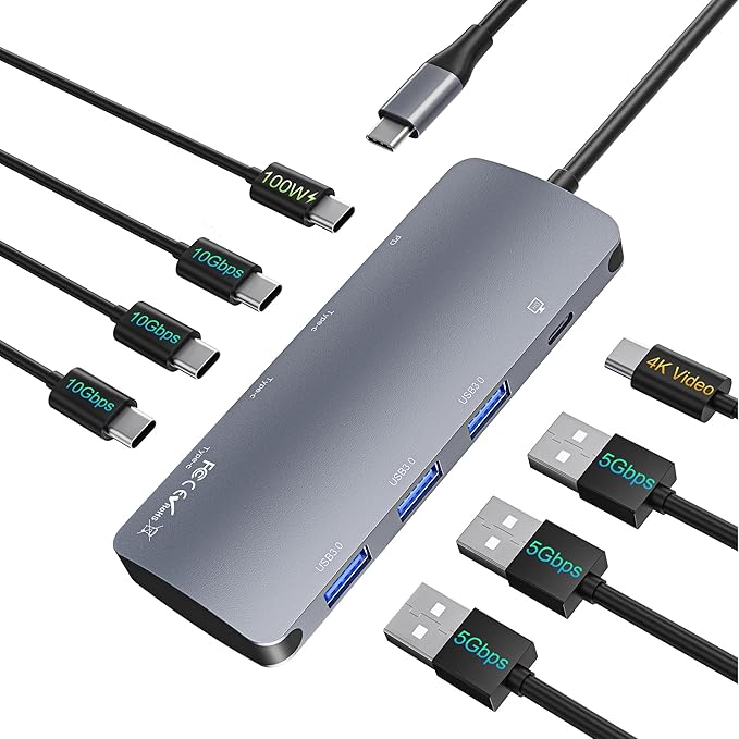 USB C Hub 10Gbps USB C Splitter with 4K@60Hz Video Output 100W Power Delivery Charging Data Transfer USB4 Hub Multiport Adapter for MacBook Pro/Air iPad Pro Mac mini and More Type C Devices