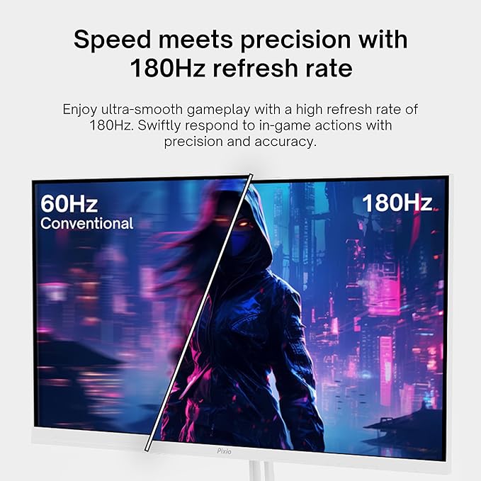 Pixio Two PX278 Wave White 27 inch 180Hz Refresh Rate FHD 1440p Resolution Fast IPS Panel 1ms GTG Response Time Gaming Monitor and PS1D Wave White Dual Monitor Arm - Fits up to 32 inches and 19.8lbs