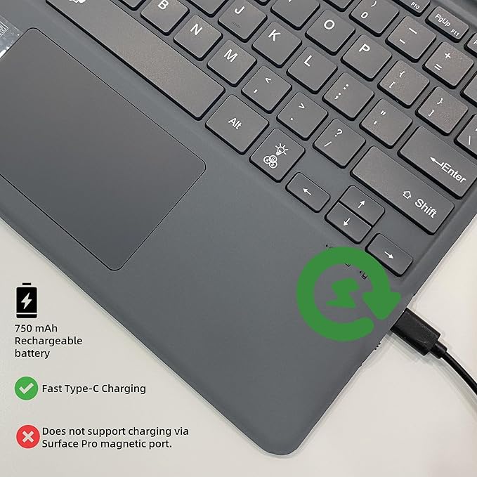 mobee Keyboard for Microsoft Surface Pro Copilot+ (11th Edition) / Pro 11/10 / 9/8 / X 13 inch Detachable Type Cover with Touchpad Pen Holder (Gray No Backlit)