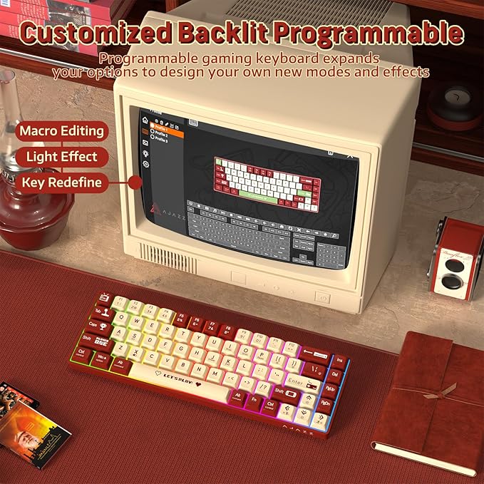 ATTACK SHARK AK680 60% Wired Mechanical Gaming KeyboardHot-SwappableRGB Rainbow BacklitUV Printing and EVA Sound ControlFully Anti-GhostingProgrammableBlue Switch for Windows/Mac Red&ampWhite