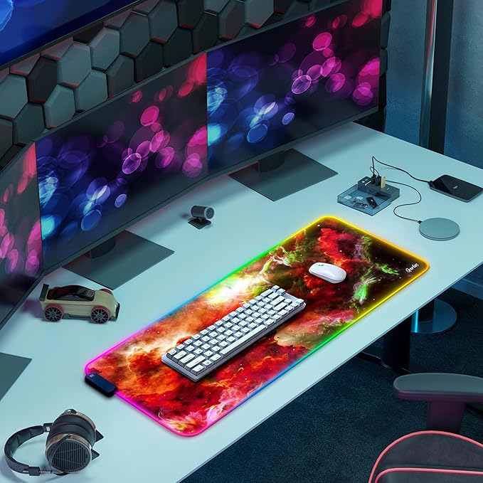Gerlos RGB Large Gaming Mouse Pad Extended Soft LED Mouse Pad Non-Slip Rubber Base Water Resist Keyboard Pad Computer Mousepad 31.5×11.8 inches