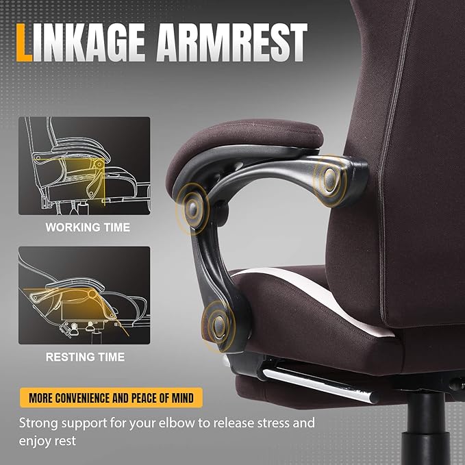 GTPLAYER Gaming Chair with Foot Rest &amp Pocket Spring Cushion Ergonomic High Back Computer Desk Chair with Headrest &amp Lumbar Support for Back Pain Relief Breathable Fabric Brown