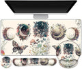 Large Desk Mat Cute Boho Plants Mouse Pad Apricot Desk Pad XXL Mousepad + Keyboard Wrist Rest+Mouse Wrist Rest+Coaster Desk Pad for Girl Women Home Office Decor Aesthetics Floar Butterfly Moon