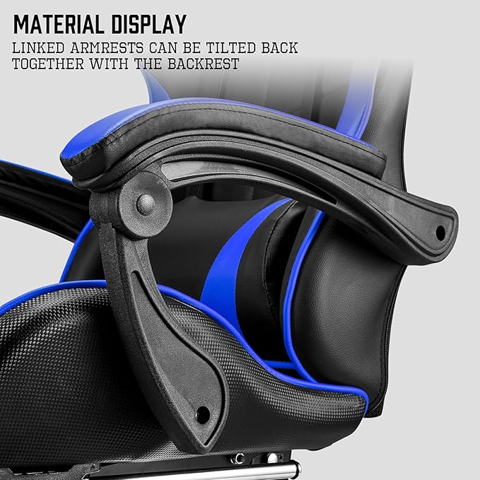 Huracan Gaming Computer Chair with Footrest Adjustable Video Game Chairs for Adults Heavy Duty Office Chair with Headrest and Lumbar Support Blue