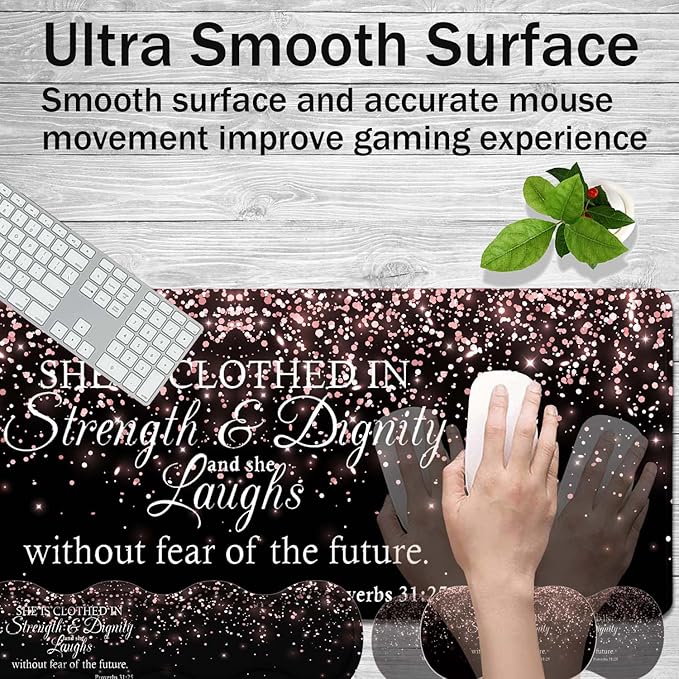 Gaming Mouse Pad Set Large Gaming Mouse Pad+Keyboard Wrist Rest+Mouse Wrist Rest+Coaster Easy Typing Pain Relief 31.5 × 11.8 inch Desk Mat for Home Office Proverbs 31:25
