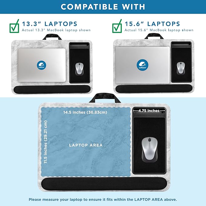 LAPGEAR Home Office Pro Lap Desk with Wrist Rest Mouse Pad and Phone Holder - White Marble - Fits up to 15.6 Inch Laptops - Style No. 91591