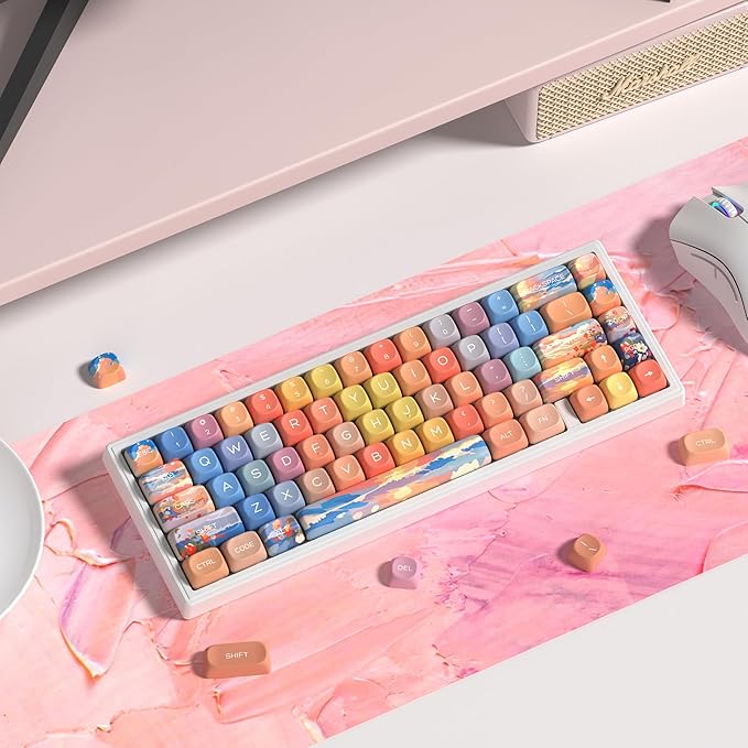 dagaladoo Cute PBT Keycaps SetSunset MOA Profile keycaps 60 75 100 PercentDye-Sub 134-key Custom Keyboard Keycap for 100% 75% 65% 60% TKL US Layout Mechanical Keyboard