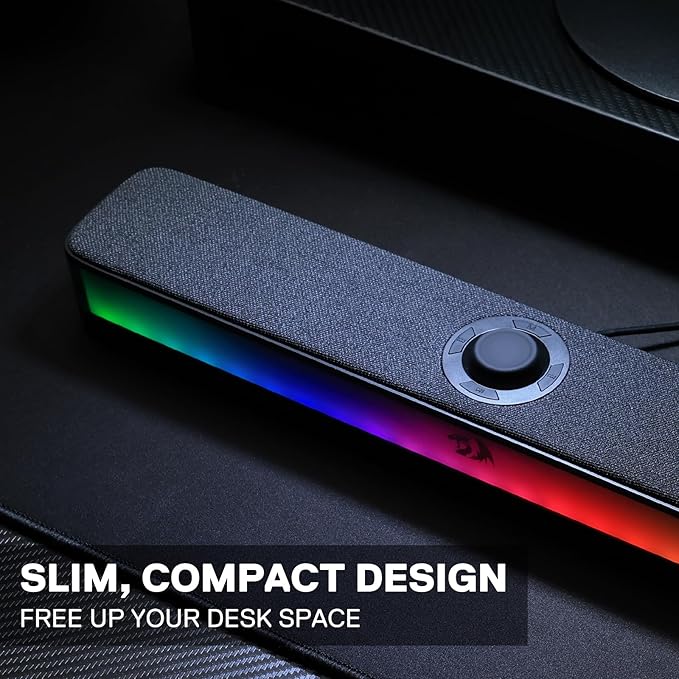Redragon GS515 RGB Desktop Soundbar 2.0 Channel Stereo Computer Speakers for Desktop with BT 5.3 USB-C/USB Powered Black