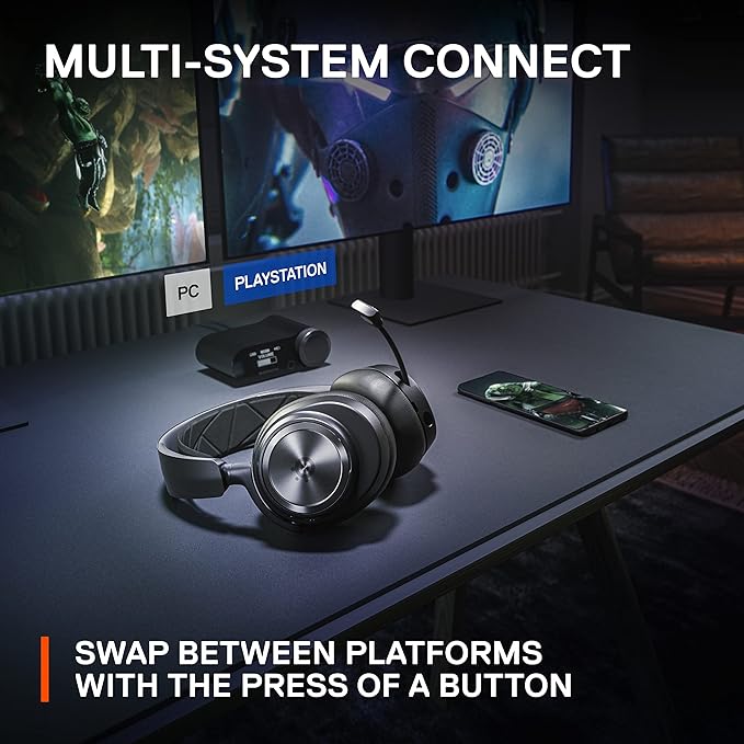SteelSeries Arctis Nova Pro Wireless Multi-System Gaming Headset - Premium Hi-Fi Drivers - Active Noise Cancellation - Infinity Power System - ClearCast Gen 2 Mic - PC PS5 PS4 Switch Mobile