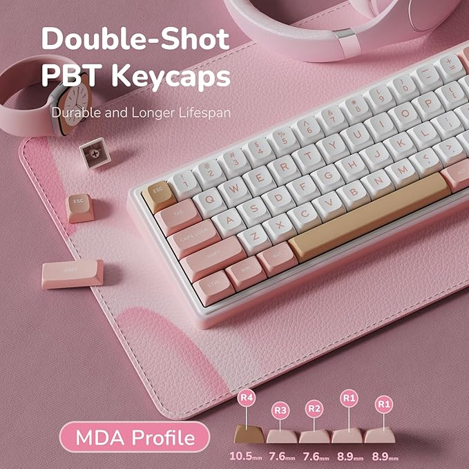 RK ROYAL KLUDGE R65 Wired Mechanical Keyboard with Volume Knob 60% Percent RGB Backlit Gasket Mount Gaming Keyboard with PBT Keycaps MDA Profile QMK/VIA 66 Keys Hot Swappable Cream Switch Pink