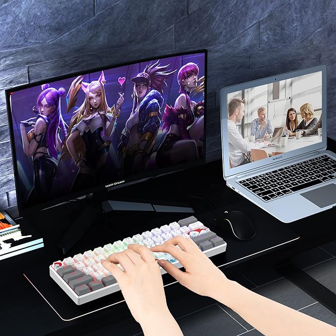 60% Mechanical Keyboard 61-Key Wired Gaming Keyboard with Red Switch RGB Lighting Effect PBT Keycaps Ultra-Compact Mini Keyboard Suitable for Win/Mac(61 White)
