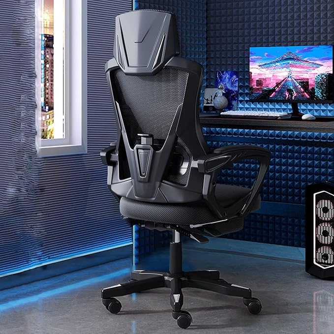 Ergonomic Gaming Chair Adjustable Height High Back Video Game Chair with Footrest and Lumbar Support for Adult Teen Home Bedroom Gaming Gray