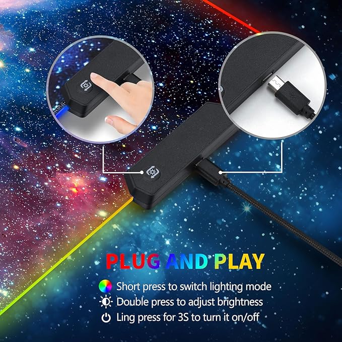 Large RGB Gaming Mouse PadGalaxy Nebula Space Oversized Glowing Led Extended Mousepad10 Lighting ModesNon-Slip Rubber Base Computer Keyboard Mousepads Mat31.5 x 11.8 inch