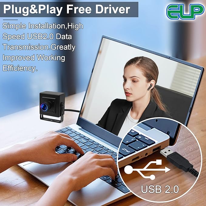 ELP Sony IMX323 Sensor Wide Angle Low Light Mini USB Camera Module with Metal Case HD 1080P 170degree Fisheye Webcam for Computer H.264 UVC USB2.0 Home Surveillance PC Camera for Laptop