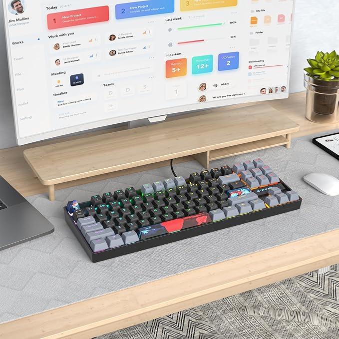 75% Mechanical Gaming Keyboard with Red Switch RGB LED Backlit Keyboard Black 87 Keys Compact TKL Wired Computer Keyboard for Windows Laptop PC Gamer (87 Dark)