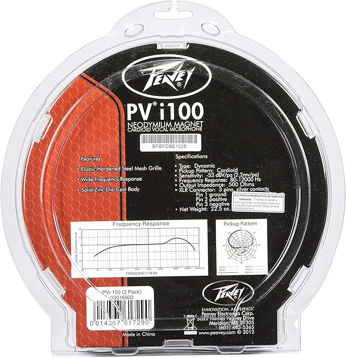 Peavey Pvi 100-2 Pack Dynamic Cardiod Microphones