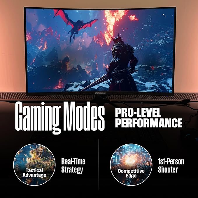 Westinghouse 32 Inch Curved Full HD Gaming Monitor 240Hz AMD FreeSync Support Low Motion Blur 1500R Curve 1920 x 1080 for PC Games with Built in Speakers DisplayPort HDMI