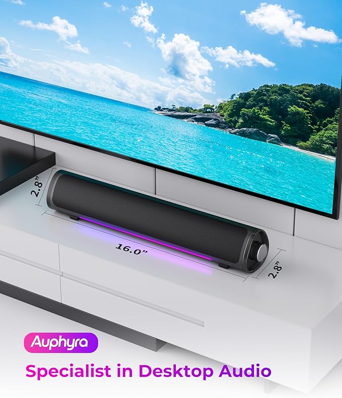 Computer Speakers for Desktop PC Gaming PC Sound Bar Plug and Play - USB Power with 3.5mm Audio RGB Gradient Lighting One-knob Control for Computers/Laptops/Monitors