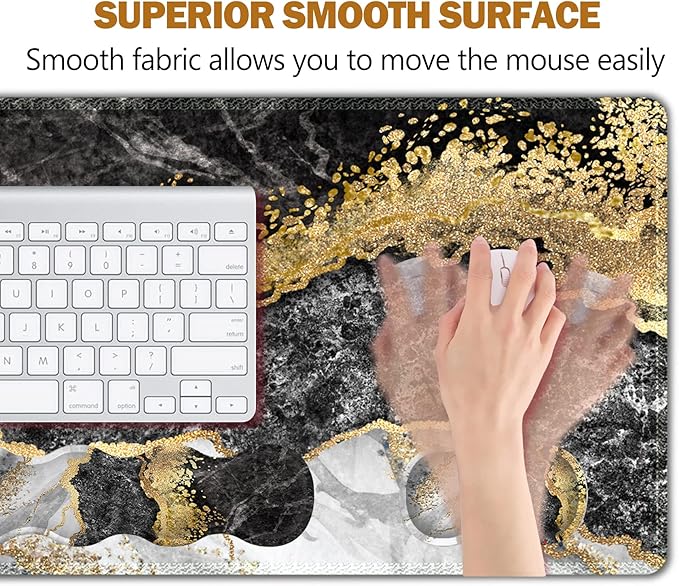 Upgraded Extended Gaming Mouse Pad Keyboard Wrist Rest Pad Wrist Support Mousepad Set Artso Large Stable Rubber Base Stitched Edges Multifunctional Desk Pad 35 x15.5 in Black Grey Marble