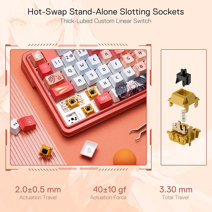Redragon K673 PRO SE 75% 81 Keys Wireless Gasket RGB Gaming Keyboard 3-Mode Anime Mechanical Keyboard w/Hot-Swap Socket Dedicated Knob Control &amp 5-Layer Noise Dampening Custom Hi-Fi Linear Swit