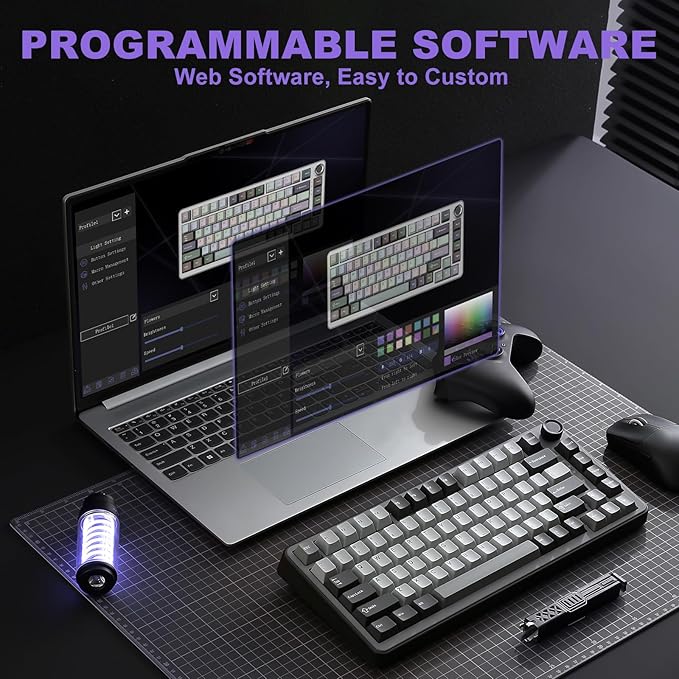 YUNZII B75 PRO Wireless Mechanical Keyboard75% Layout with KnobHot Swap Gasket StructureCreamy Pre-lubed SwitchesRGB BacklitBluetooth/Type-C/2.4G for Win/Mac (Dark Grey Milk Switch)