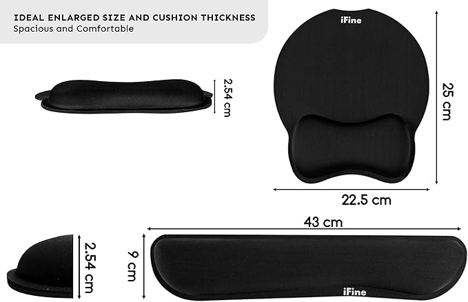 iFine Upgrade Enlarged Superfine Fiber Soft Smooth Memory Foam Ergonomic Mouse Pad &amp Keyboard Wrist Rest Comfortable for Desktop Laptop Mac Gaming Office School or Home for Stress Free Typing (Bla